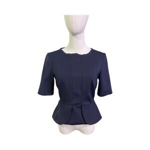 Sandra Angelozzi Navy Peplum Top Women's Size 34 US 4 Minimalist Career